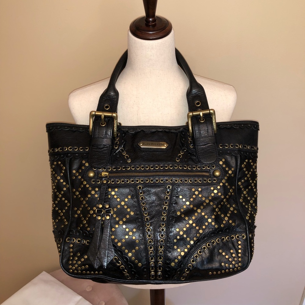 Isabella Fiore Black Leather Stud Muffin Tote